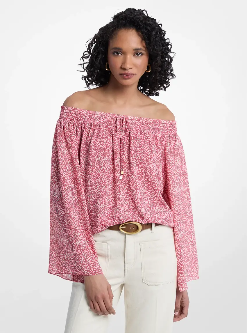 Abstract Print Off-the-Shoulder Georgette Top