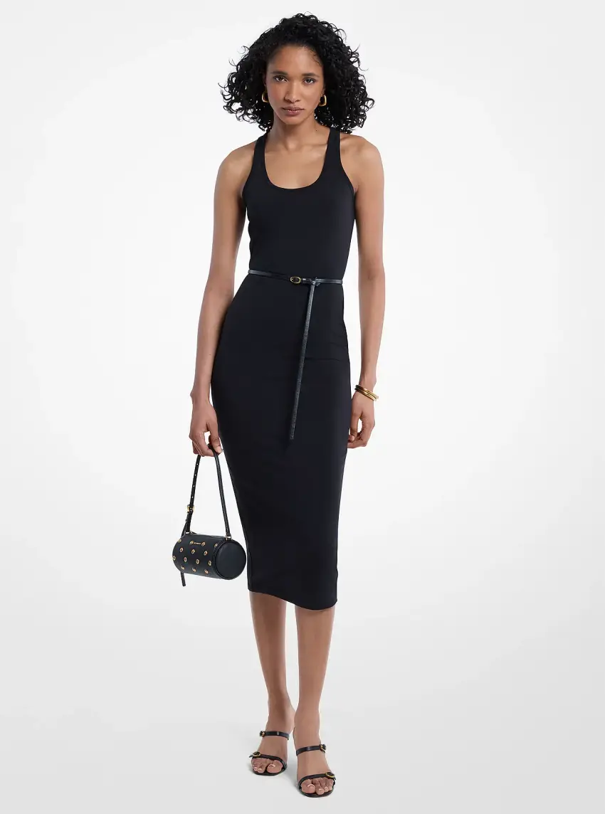 Belted Stretch Matte Jersey Racerback Tank Dress