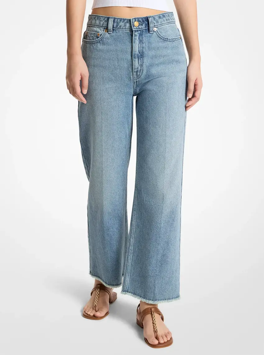 Eloise Frayed Denim Cropped Wide-Leg Jeans