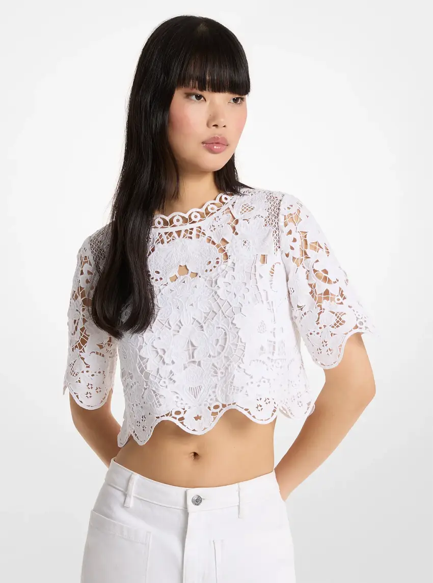 Floral Lace Cotton Cropped Shirt