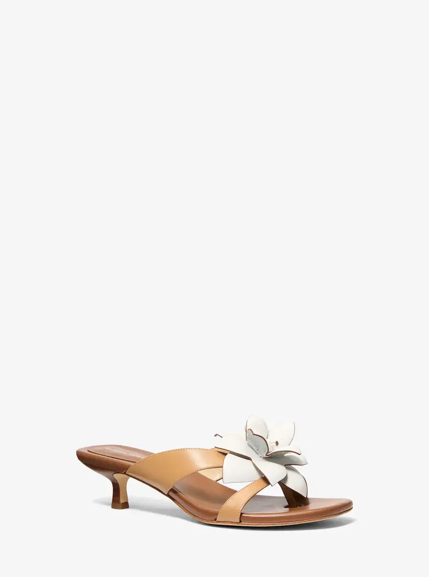 Jacie Floral Embellished Leather Kitten Heel Sandal