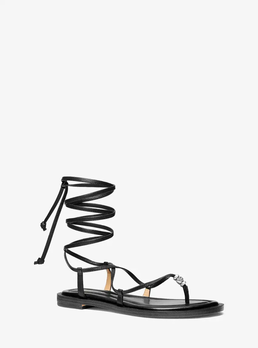 Khloe Embellished Leather Lace-Up Sandal