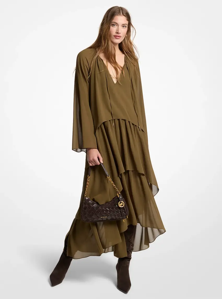 Ruffled Georgette High-Low Maxi Dress
