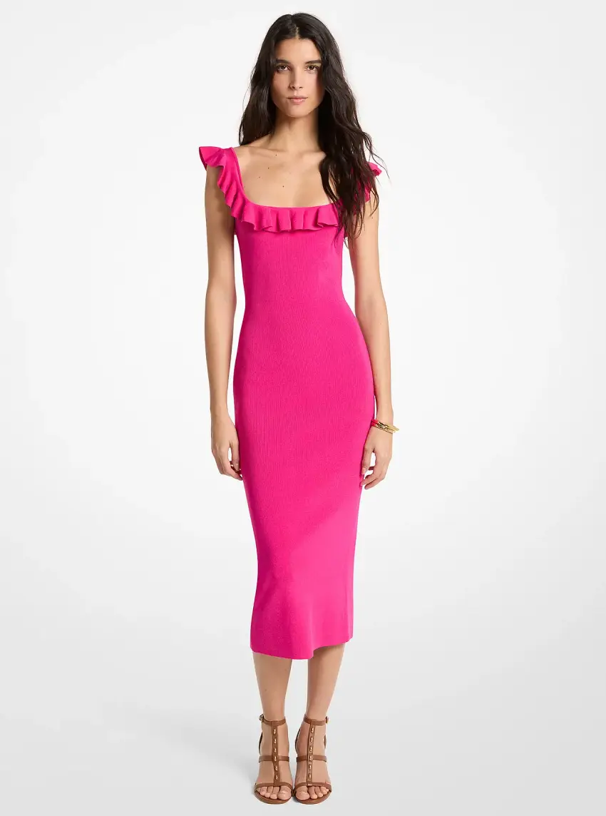 Ruffled Stretch Viscose Midi Dress