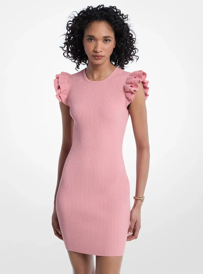 Ruffled Stretch Viscose Mini Dress