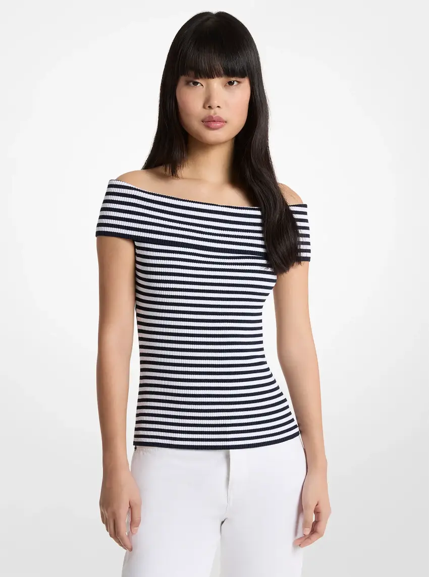 Striped Stretch Knit Off-The-Shoulder Top