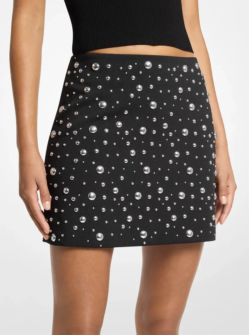 Studded Stretch Crepe Mini Skirt